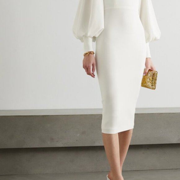 Alex Perry Pearson Balloon-Sleeve White Satin-Crepe Midi Dress US4 - Picture 3 of 3